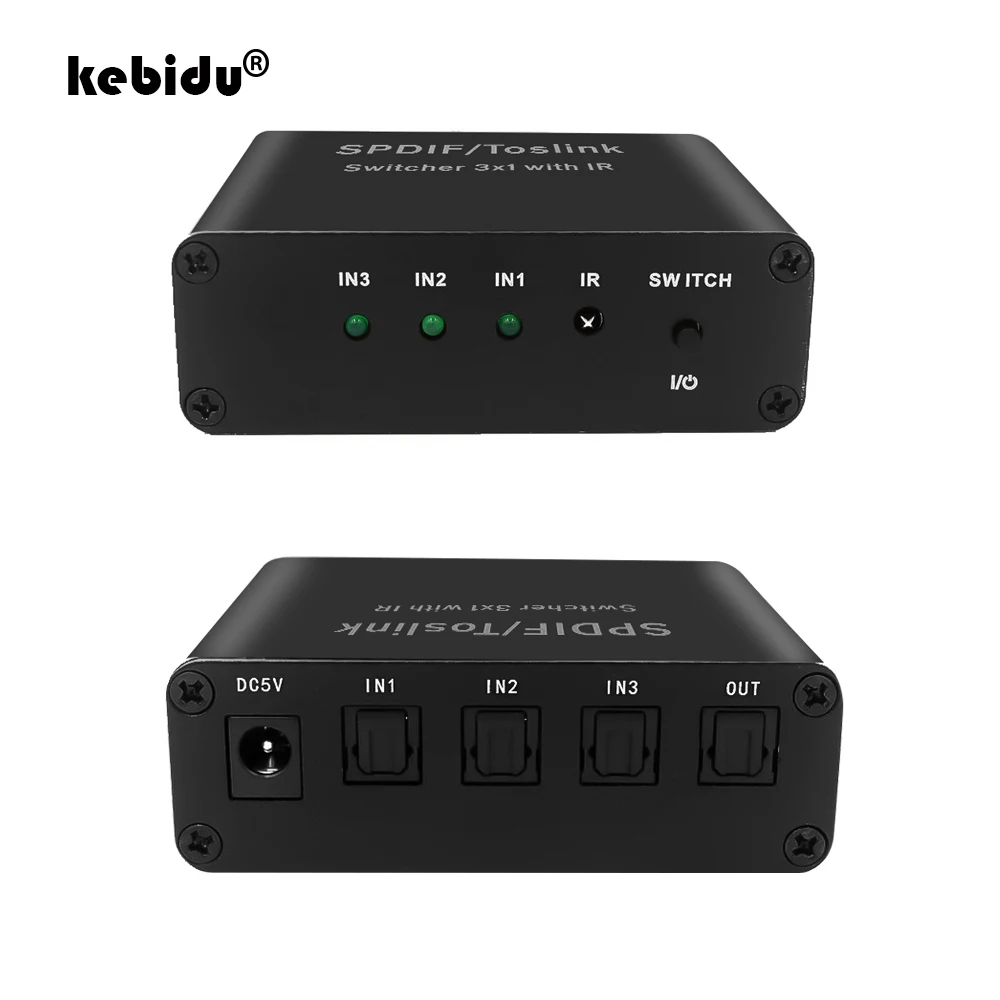 Цифровой оптический аудиопереключатель kebidu Full HD SPDIF/TOSLINK 3x1 расширитель с ИК