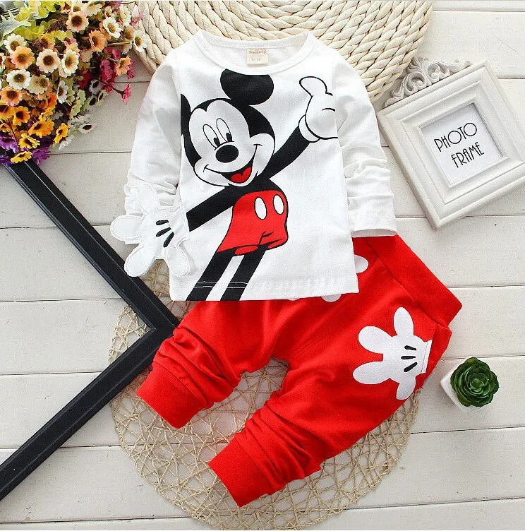 Fall Baby Girls Clothing Outfits Toddler Kids Cartoon Minnie Dot Long Sleeve T-shirt+Pants Sets Children Clothing Boy Clothes