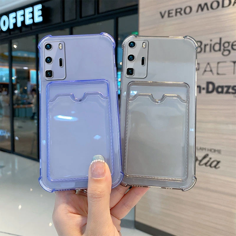 Clear Phone Case for Huawei P50 P40 P30 Mate 40 30 Pro Nova 7 8 5 6 5G Cover Card Slot Shockproof Camera Protect Soft Coque Capa