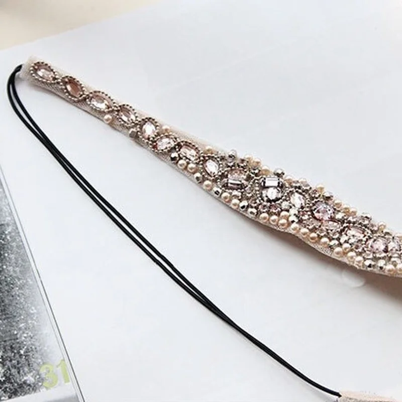 

Hot Hand-made Lace Hair Headbands Wedding Elegant Rhinestone Elastic Hair Hoop