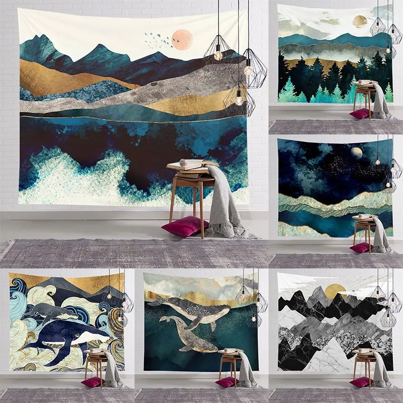 

Popular Beautiful Natural Forest Oil Painting Tapestry Cheap Hippie Wall Hanging Bohemian Wall Tapestries Mandala Wall Art Decor
