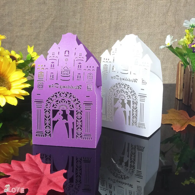 Лазерная резка замок Подарочная коробка для конфет Свадебная подарочная