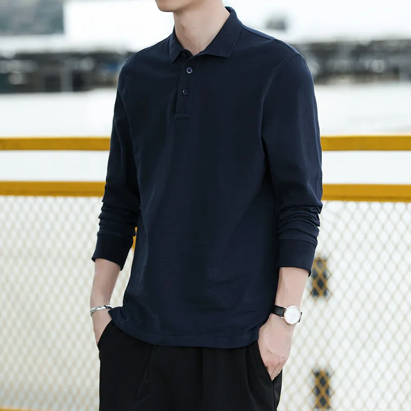 

Spring and autumn new solid color POLO shirt men's casual simple wild long sleeve T-shirt