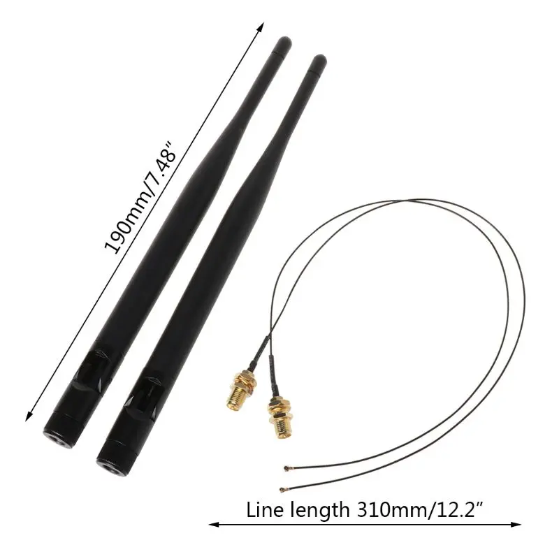 

2021 New 2x 6dBi M.2 IPEX MHF4 U.fl Cable to RP-SMA Wifi Antenna Signal Cable Set for intel AC 9260 9560 8265 8260 7265 7260