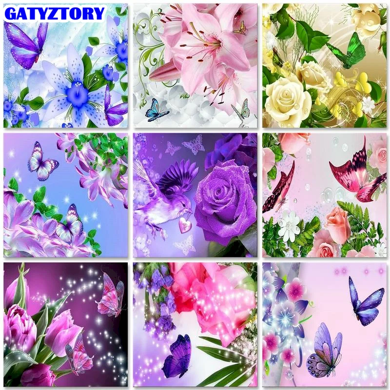 

GATYZTORY DIY Paint By Numbers Butterfly Drawing On Canvas Acrylic Paint Unframe Coloring By Numbers Flowers Hobbies Decor For H