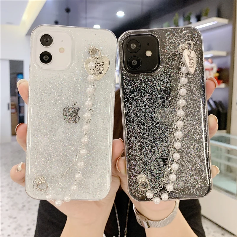 Чехол для телефона с блестками и браслетом Для iPhone 11 12 Pro Max 7 8 Plus XS X XR Mini SE 2020