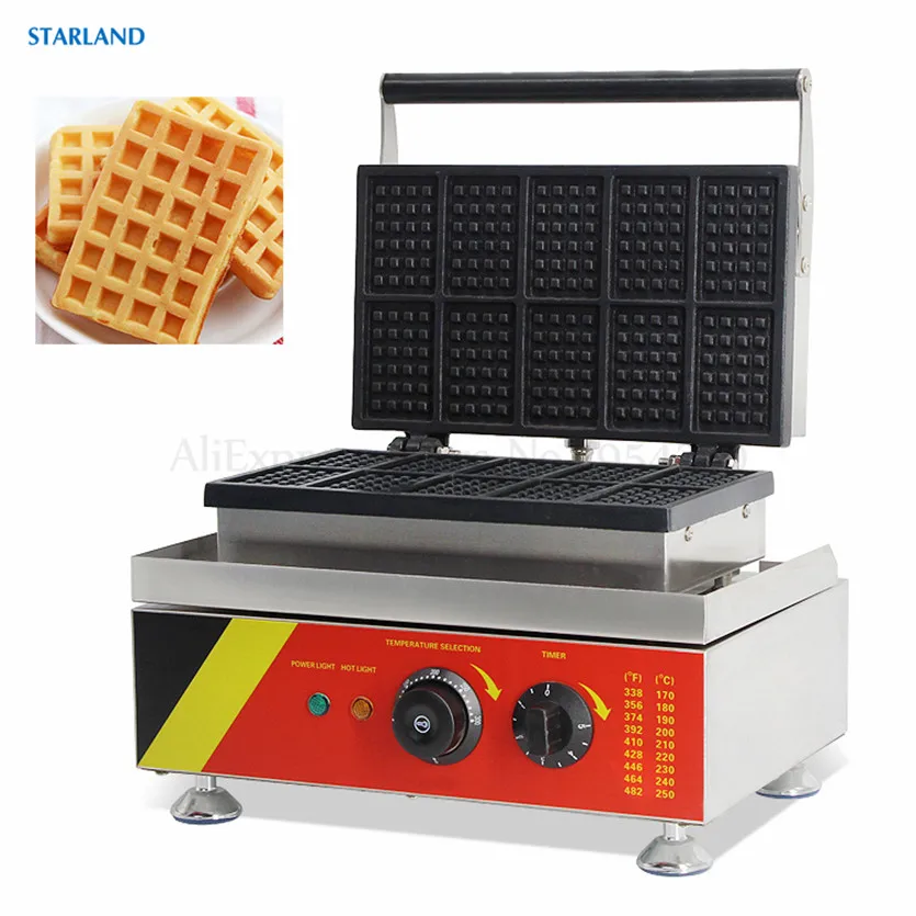 

Electric Rectangle Waffle Machine Non-Stick Lolly Baking 10 Waffle Moulds Commercial Snack Equipment 220v/110v