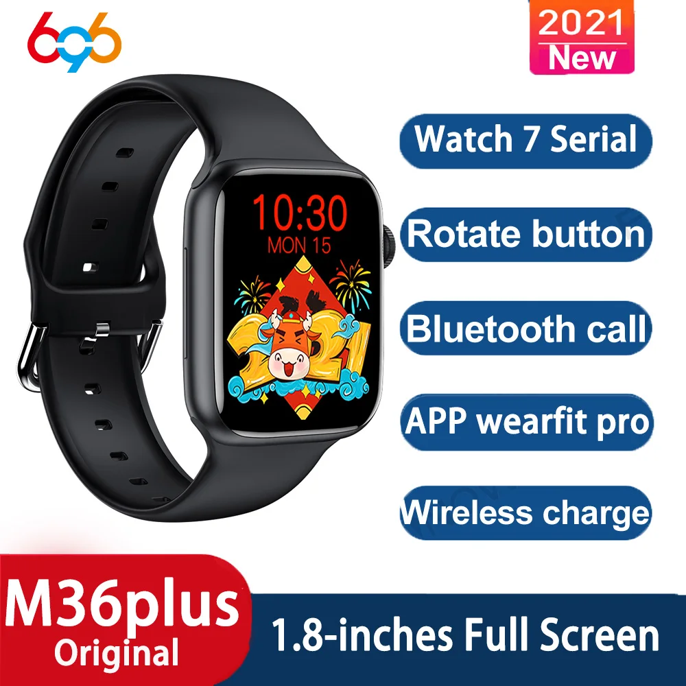 

2021 Watch 7 M36plus Smartwatch iwo relogio 1.82 inch Rotary Button Wireless Charge M36 Plus Smart Watch For IOS PK W37Pro IWO7