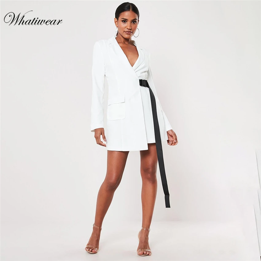 Whatiwear Summer Autumn Women Suit 2019 New Casual Belt Pocket Short Jackets Elegant Sleeve Outerwear | Женская одежда