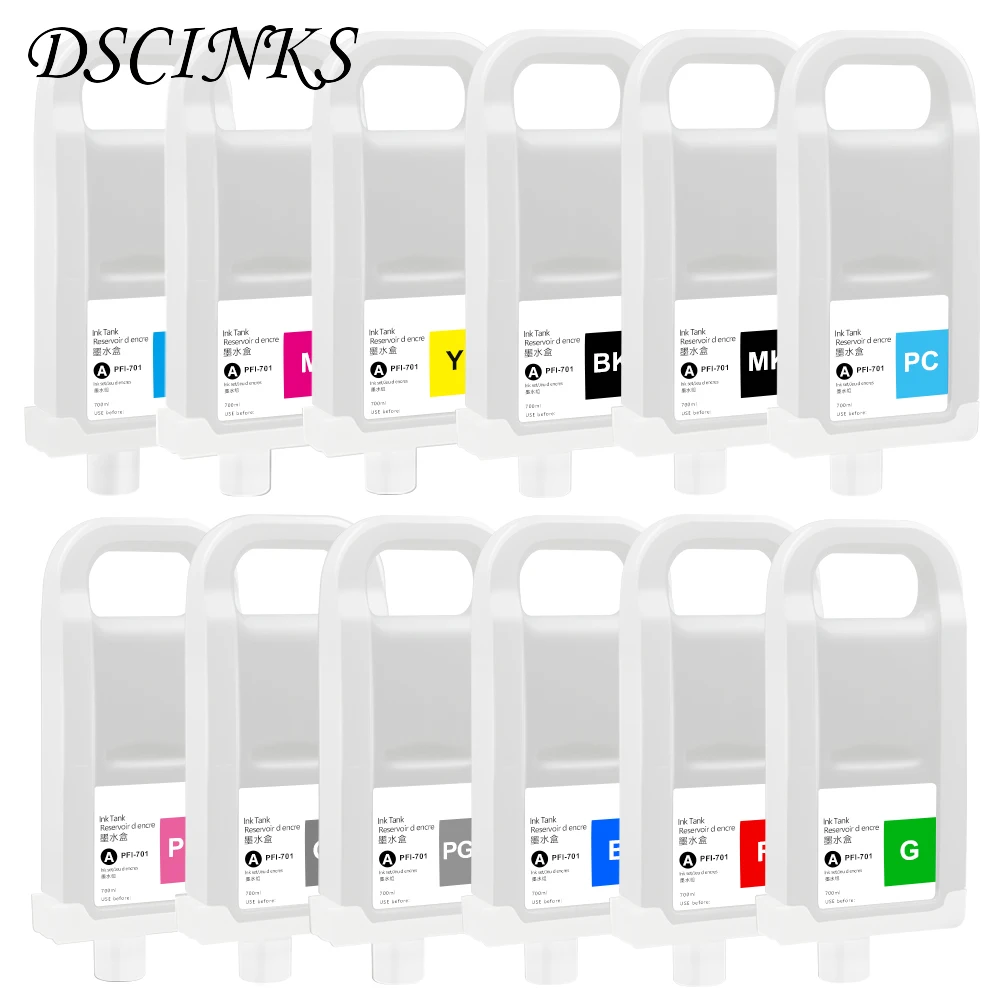 

12 PCS 700ML PFI-701 Refillable Ink Cartridge for Canon IPF8000 IPF9000 IPF-8000 IPF-9000 IPF 8000 9000 with Chip PFI 701 PFI701