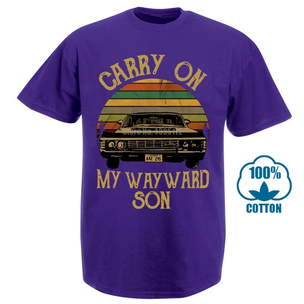 Фиолетовый Сверхъестественное Винтажная Футболка Carry On My wayard Son Dark Heather для мужчин Сделано в США - Цвет: Фиолетовый