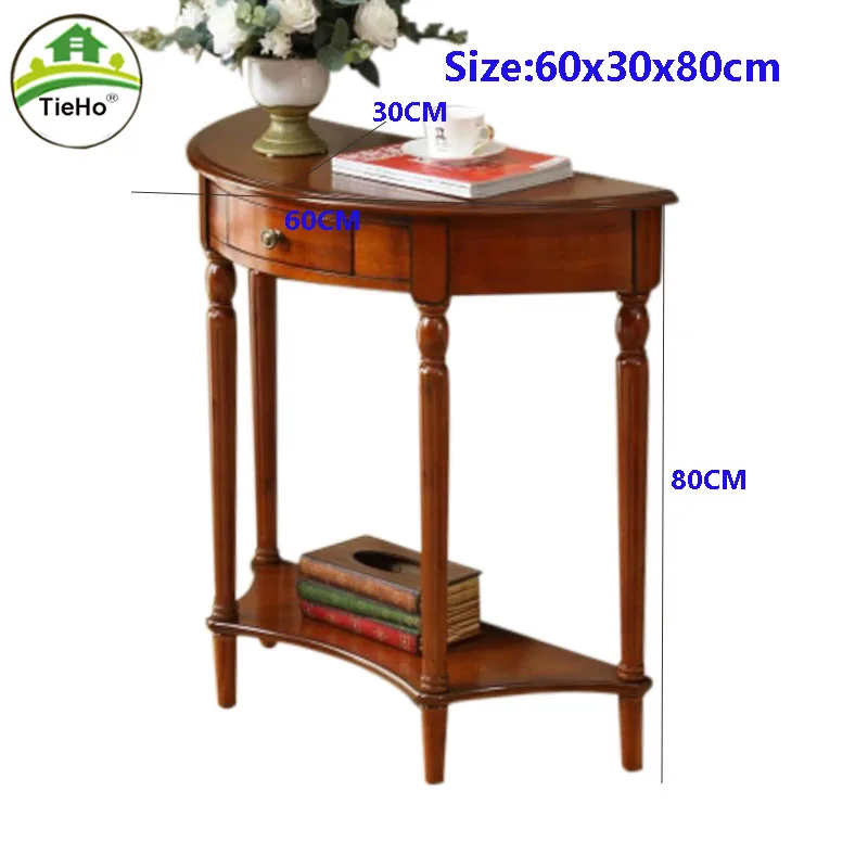 Консольный стол в европейском стиле из массива дерева с выдвижными ящиками