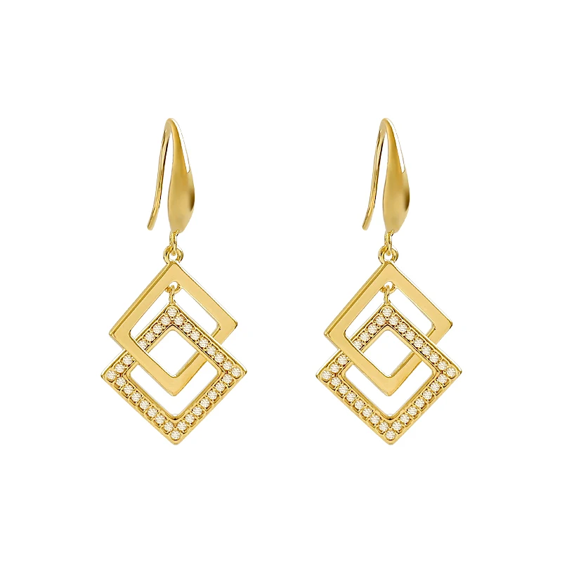 

Fashion classic geometric Square Earrings European and American femininity crystal square earhook party focus Earrings