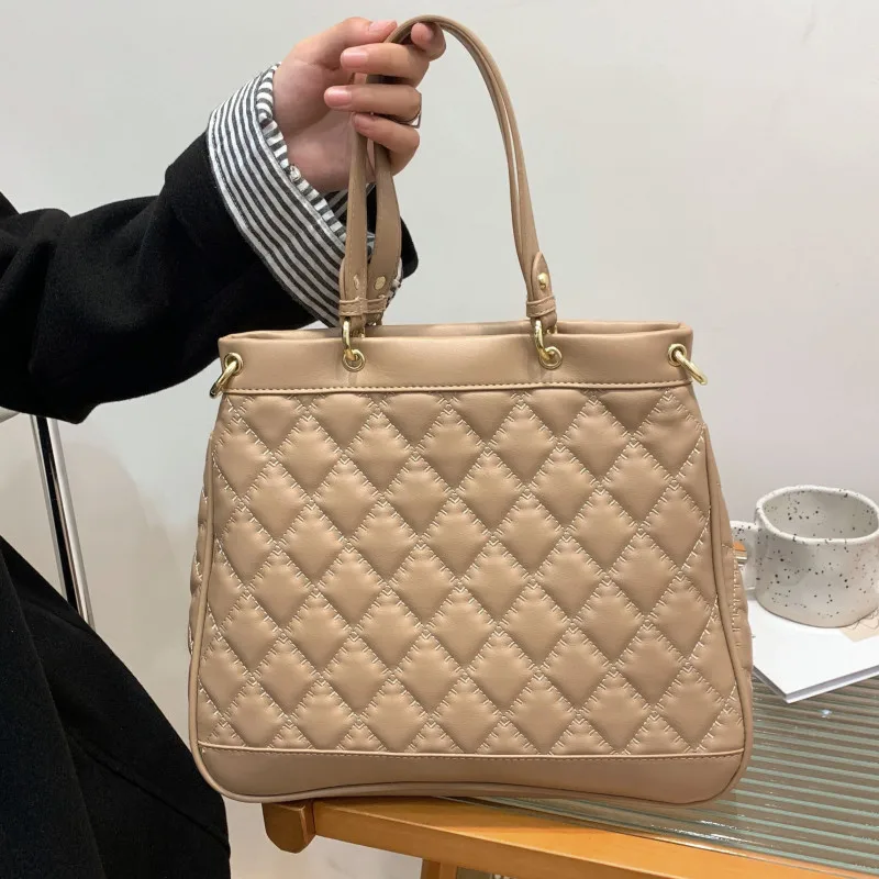 

Quilted Leather Shoulder Handbags for Women Diamond Lattice Tote Bag Large Lozenge Messenger Bag Ladies Design Crossbody Bag Sac