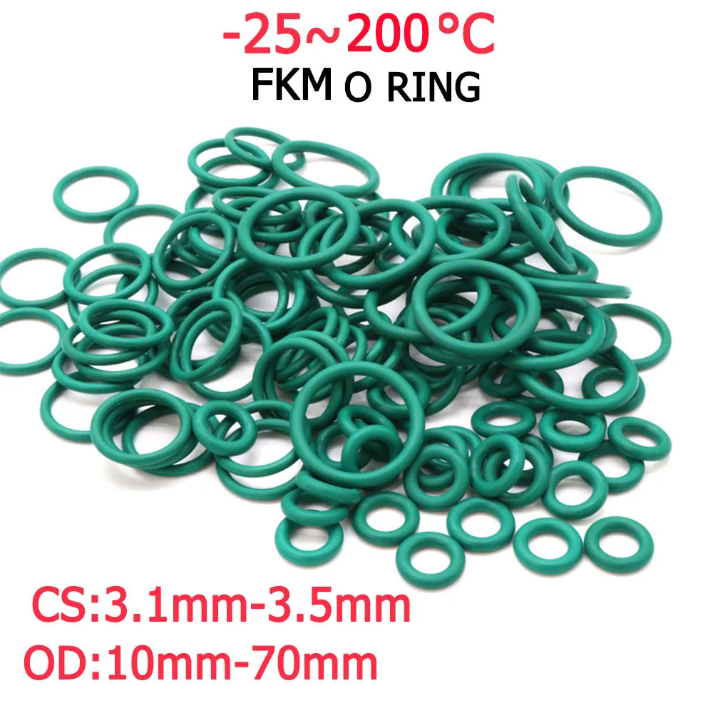 

Rubber Ring Green FKM O Ring Sealing Gasket Insulation Oil High Temperature Resistance CS 3.1mm-3.5mm OD10-70mm