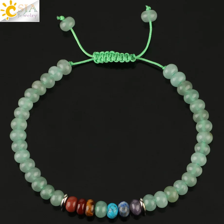 Green Aventurine Csja натуральный камень бусина для счет 7 Чакра бисерные браслеты целебный Фиолетовый Кристалл Лапис плетеный браслет для женщин мужчин G226 - Окраска металла: Green Aventurine
