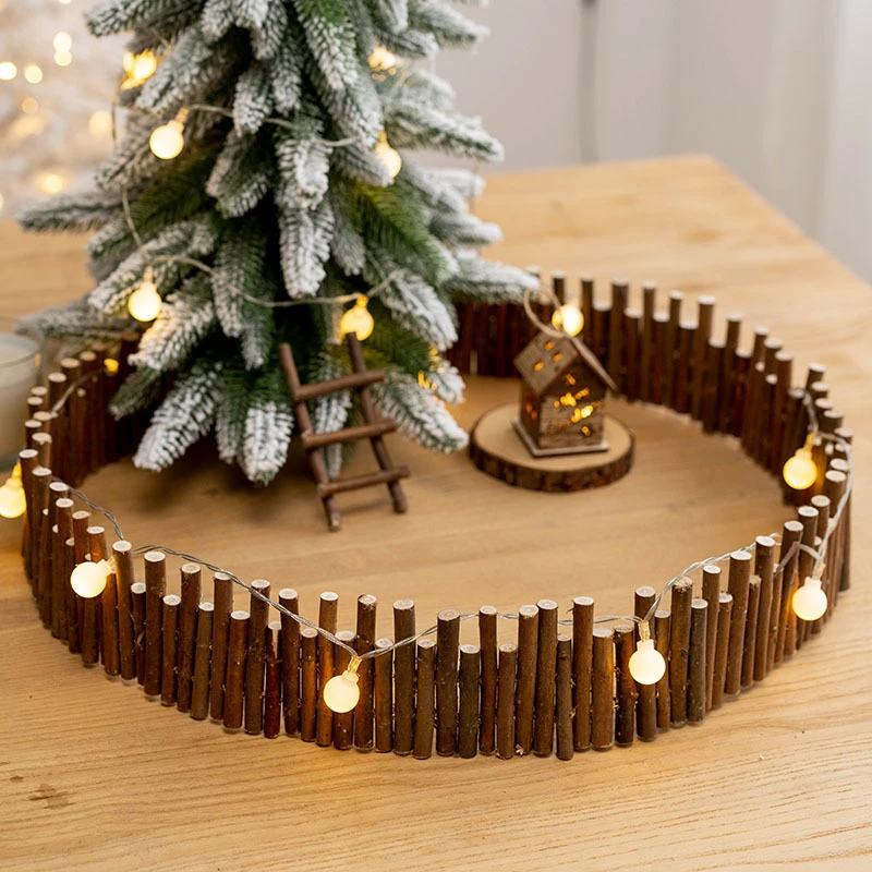 

120x8cm Christmas Tree Fence DIY Fairy Tale Garden Miniature Doll House Christmas Tree Door Decoration Ornaments Original Wood