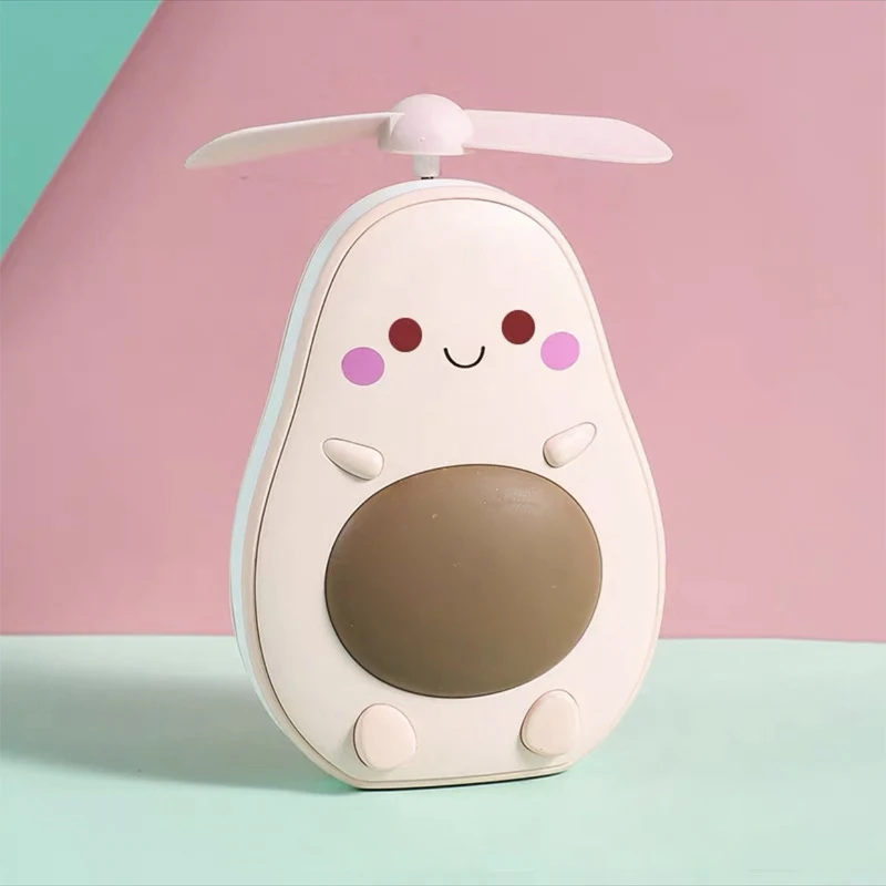 

Mini Multifunctional LED Makeup Mirror And Fan 2 In 1 Integrated Cute Avocado Shaped Practical Portable Charging Handheld Fan