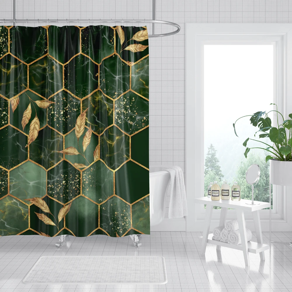 marble shower curtain polyester waterproof fabric shower curtains golden leaves pattern printed bath screen decor home bathroom free global shipping