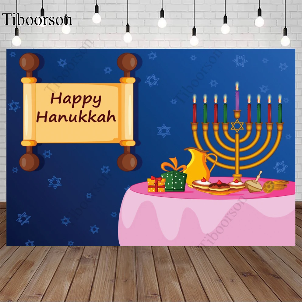 

Happy Hanukkah Photo Backdrop Jewish New Year Party Menorah Candle Pattern Family Photography Background Room Banners