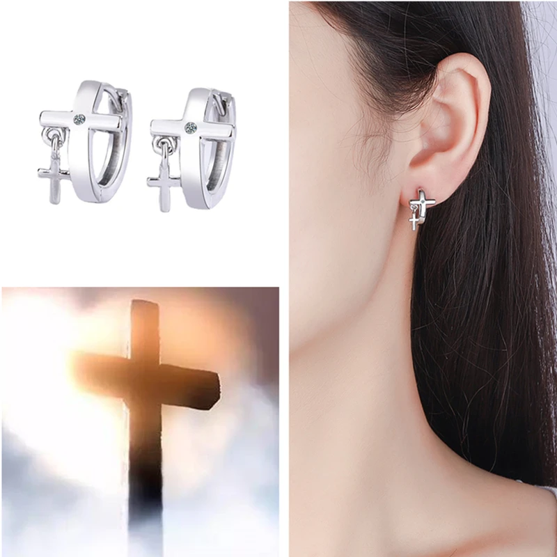 

Trendy Silver 925 Earrings For Girls Hoops Accessories Classic Cross Drop Earrings Women Jewelry 2021 New Arrival Earrings Lady