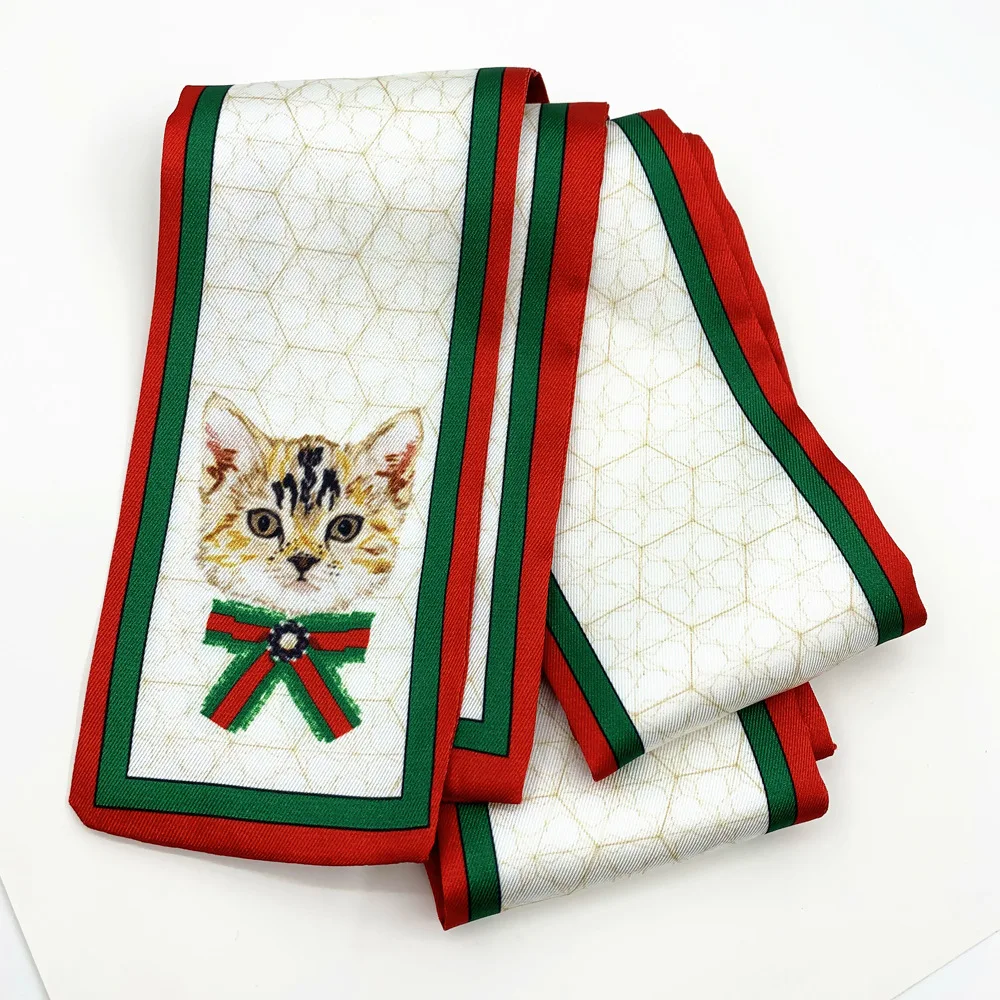 Роскошный шарф с милым котом из мультфильма брендовые Саржевые шелковые шарфы