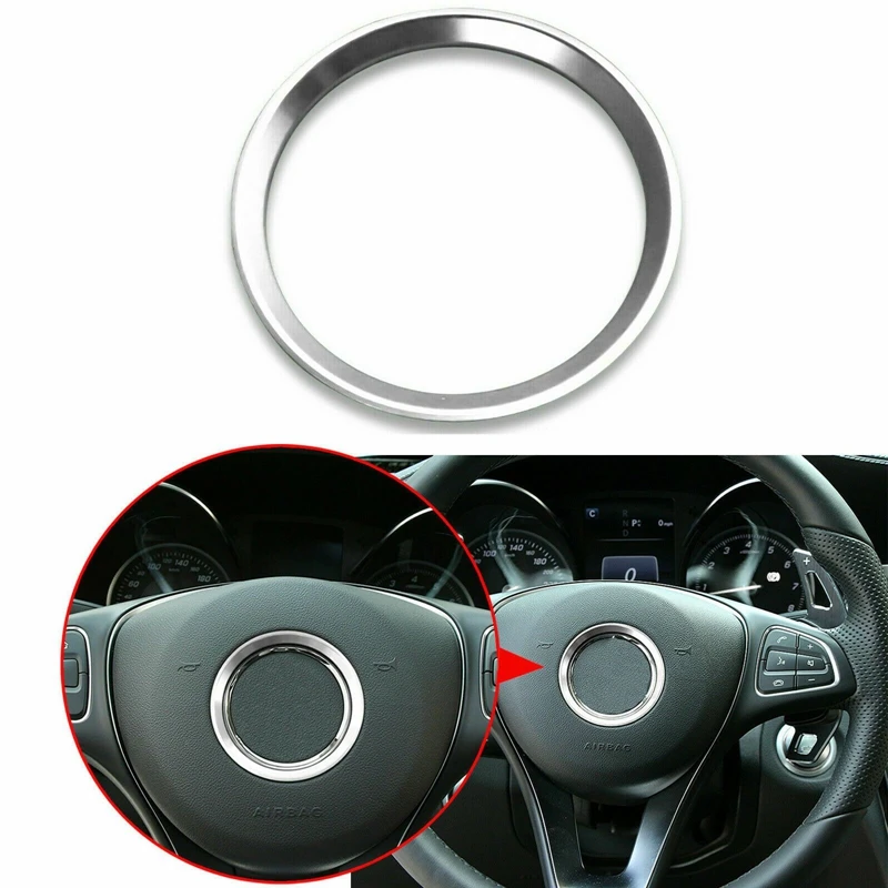 

Seabuy Car Sports Aluminum Steering Wheel Center Decoration Ring Cover Trim For Mercedes C E CLA GLA GLC GLE Class 2015+ Silver