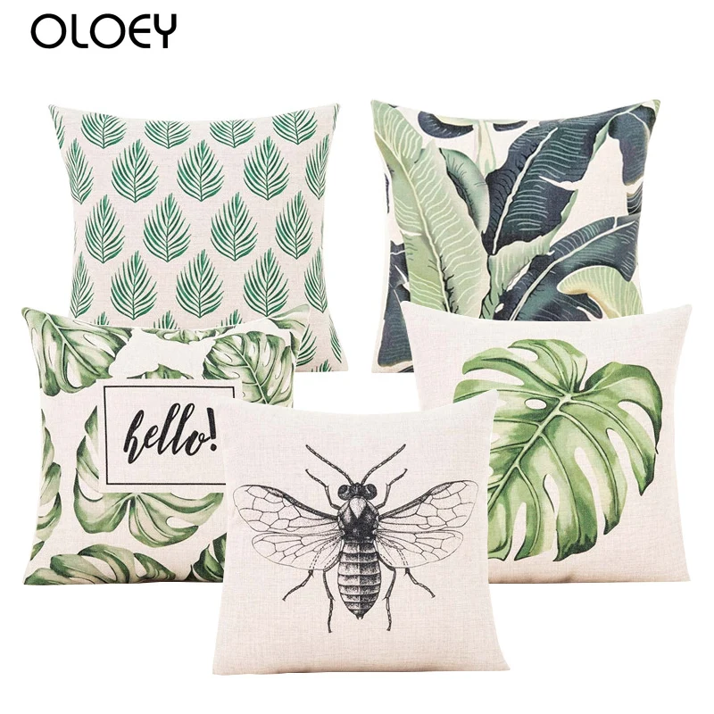 

Наволочка с зелеными листьями растительная тропическая Пальма оставьте геометрический Бежевый наволочка для подушки для спальни дивана д...