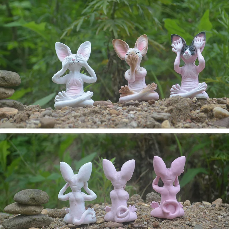 

8cm Cat Meditation Statue Collection Miniature Decoration Yoga Cat Decoration Art Sculpture Outdoor Garden Statue Decoration