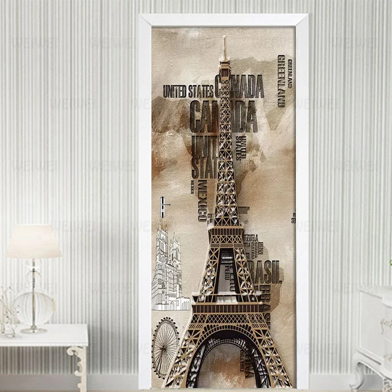

3D European Retro Stereo Letter Tower Living Room Study Bedroom Door Decor Sticker Wall Paper Mural PVC Self-adhesive 3D Decals
