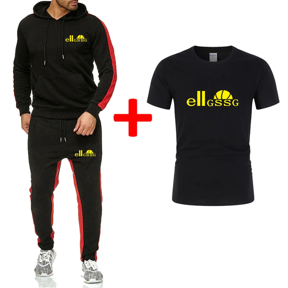 

2021 Men's Casual Sports Suit Hoodie Three-piece T-shirt Lace-up Trousers Breathable Fashion Street Wear Pure Color Simple Style