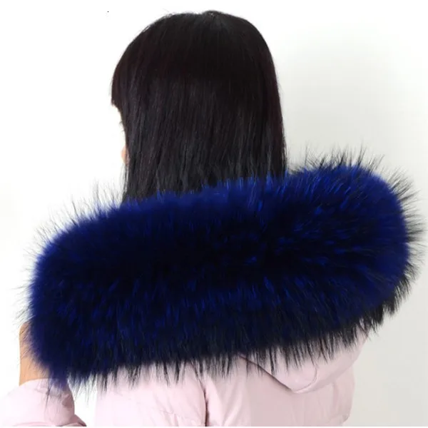 Royal blue Натуральный меховой воротник зимняя новая модная теплая шаль настоящий Енот роскошный бренд шарфы Пальто женские меховые шали размера плюс шарфы - Цвет: Royal blue
