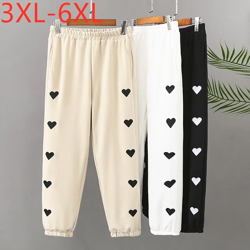 

New 2021 Ladies Spring Summer Plus Size Long Sports Pants For Women Large Loose Print Beige Running Trousers 3XL 4XL 5XL 6XL
