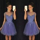 Светильник фиолетовые коктейльные платья 2020 женские Формальные Вечерние Элегантные Короткие платье для выпускного вечера рукава Бальные платья с юбкой из тюля, платье на выпускной