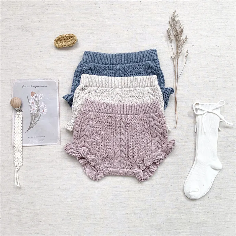 

EnkeliBB Baby Autumn Bloomers With Ruffle Toddler Girl Bottoms Cute Cotton Knitted Bloomers Korean Style Sweet Kids Shorts