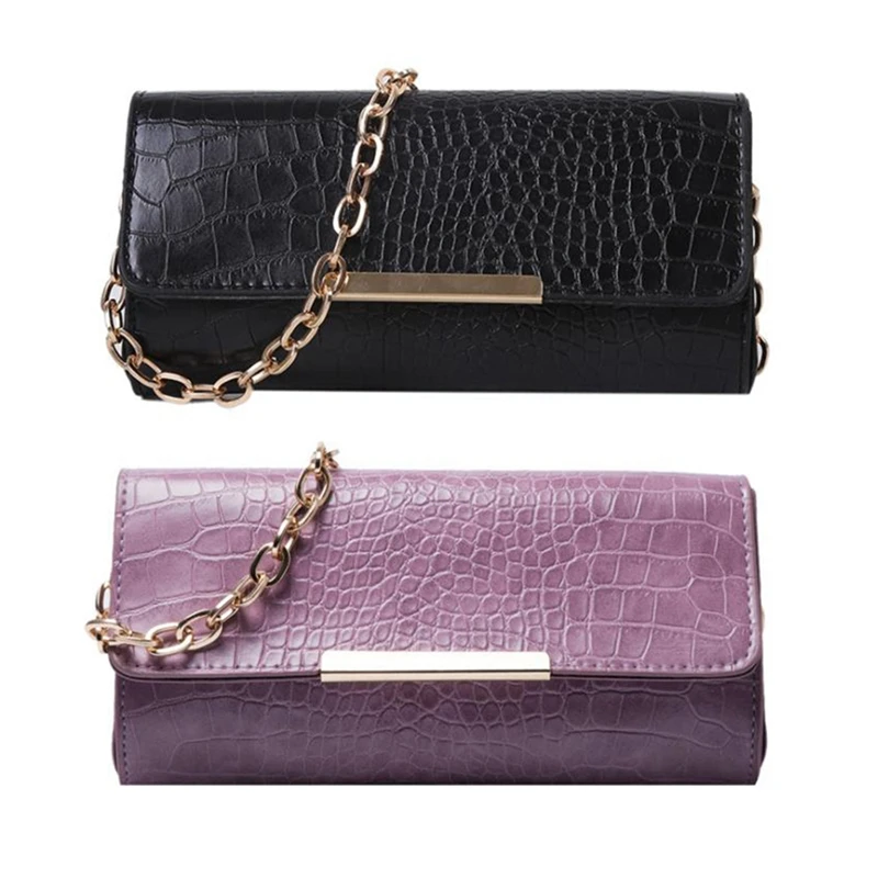 

Женская кожаная сумка на плечо 2 шт., однотонные повседневные дамские сумочки в стиле ретро, клатч с клапаном, тоут черного и фиолетового цве...