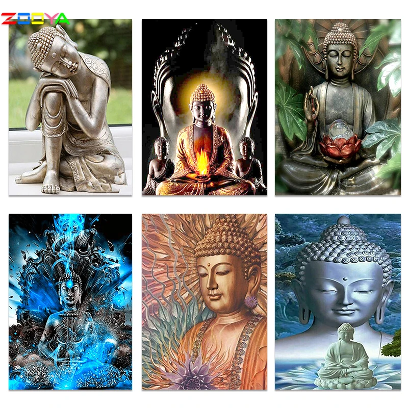 Круглая Алмазная картина 5D Вышивка мозаика DIY узор Будда религия Камень Статуя