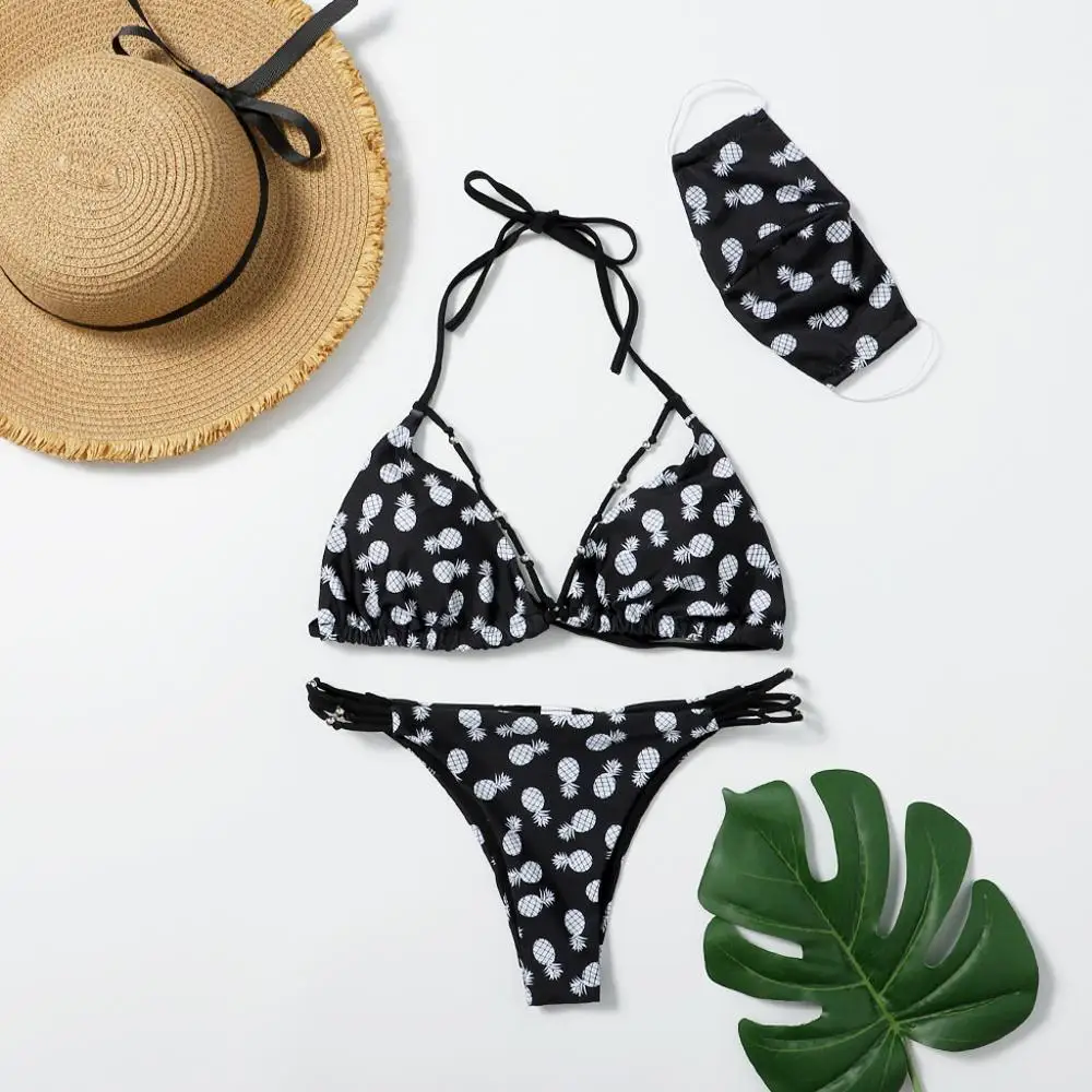 -Бикини на завязках банный костюм Уход за кожей лица маска для женщин купальник с