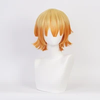 anime demon slayer kimetsu no yaiba agatsuma zenitsu halloween cosplay costume kumquat gradient hair short wigs unisex mens