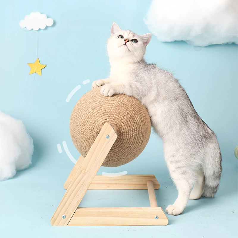 

Wooden Cat Scratching Ball Natural Grinding Claw Hemp Rope Cat Climbing Frame Durable Cat Scratching Post Claw Scraper Pet Toys