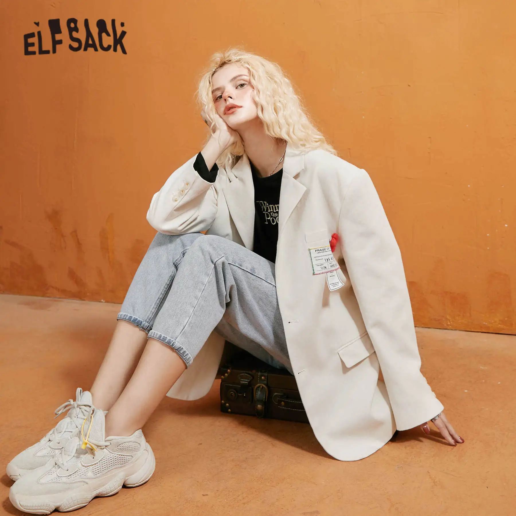 Женский блейзер ELFSACK бежевый однобортный Блейзер в Корейском стиле осенняя