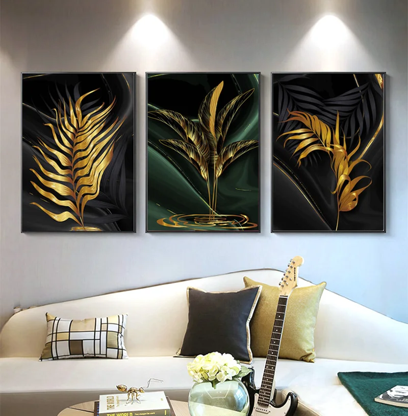 

Plant Leaves Posters And Prints Gold Wall Art Canvas Print Black Abstract Art Painting Nordic Wall Picture For Living Room Decor