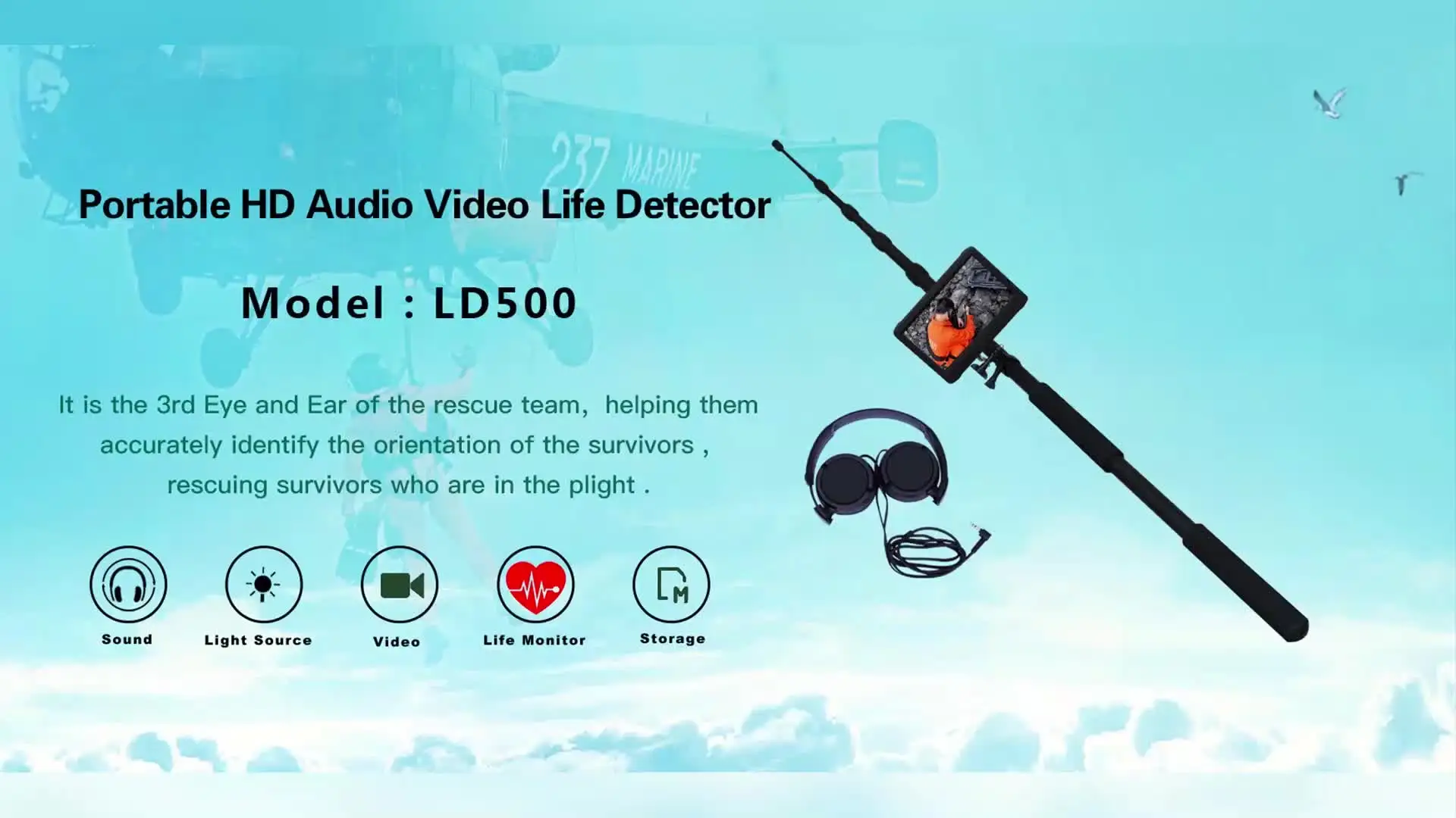 

Full 1080P 5M Telescopic Pole Digital Infrared Camera Earthquake Rescue Equipment CCTV Audio Video Life Detector