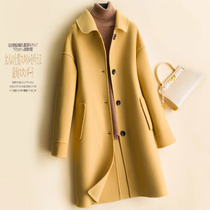 

Autumn and winter new doll collar double-sided cashmere coat wool coat long wool windbreaker loose