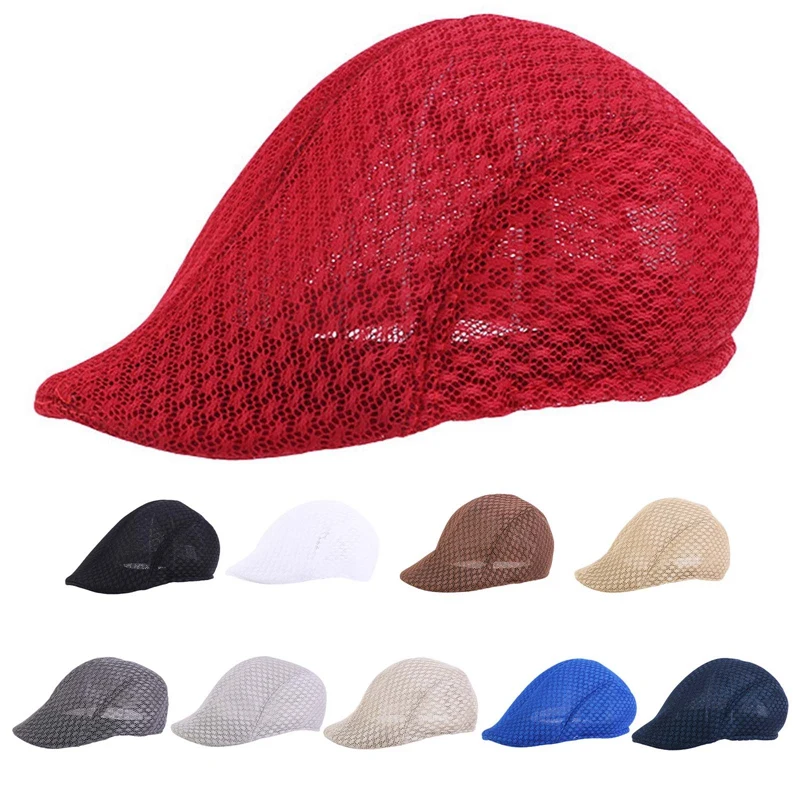 

Men Women Solid Color Casual Beret Hat Fashion Summer Breathable Mesh Hats Adjustable Adjustable Caps