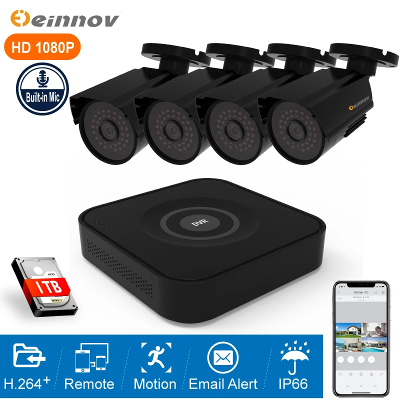 Einnov 8CH Port AHD DVR Cameras Security Camera System 1080P 2MP Outdoor Video Surveillance Kit CCTV NVR P2P Night View | Безопасность и