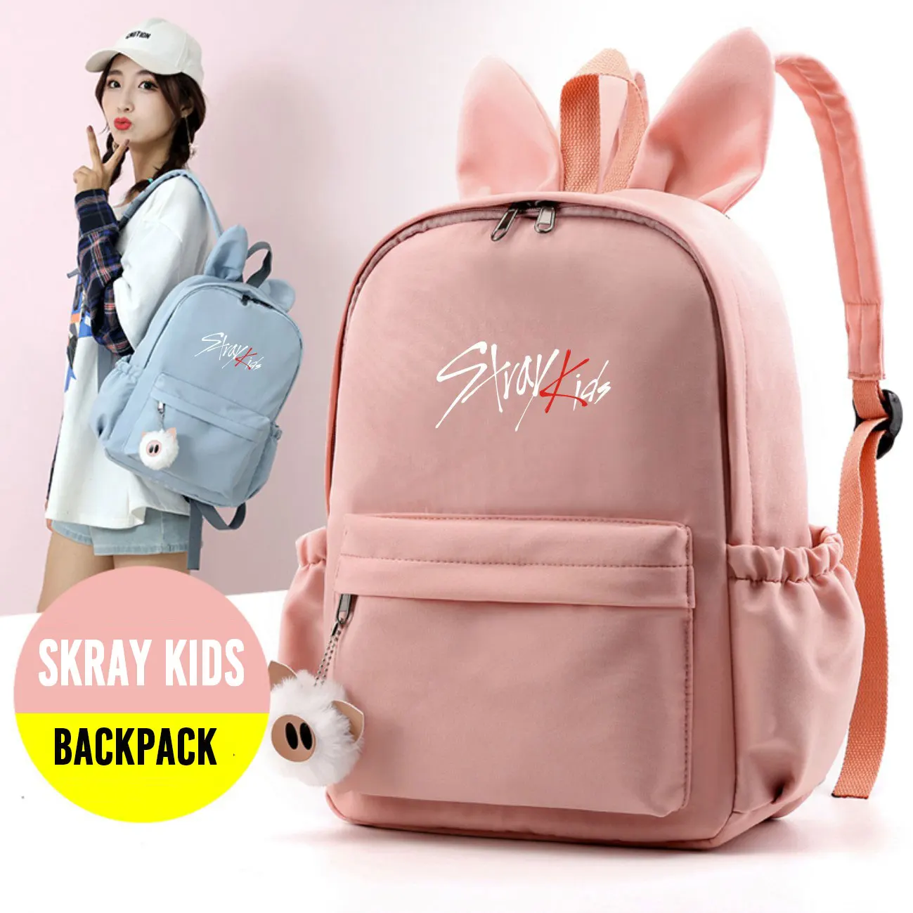 

Kpop Stray kids backpack Cute Rabbit ears schoolbag back to school bag Kpop stray kids stationery set supplies new arrivals