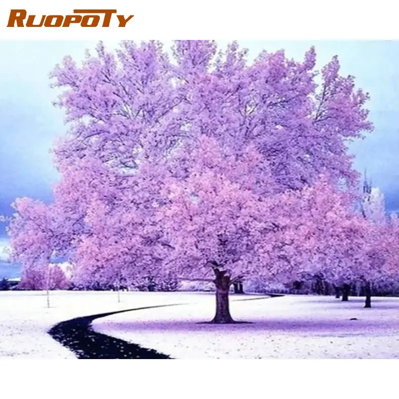 

RUOPOTY Diamond Painting Winter Cross Stitch Kit 5D DIY Mosaic Embroidery Landscape Tree Full Square Rhinestone Crafts Gift