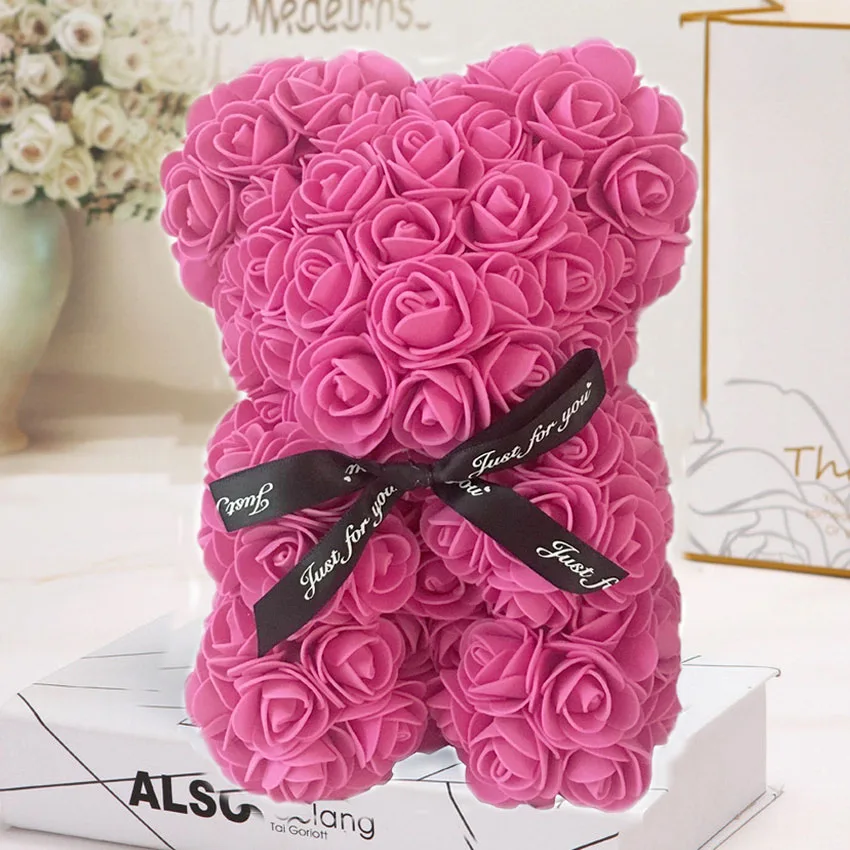25cm NO box 25 см День Святого Валентина Искусственный Красный мишка Роза цветок подарочная коробка для женщин плюшевый медведь кролик подарок - Цвет: 25cm NO box