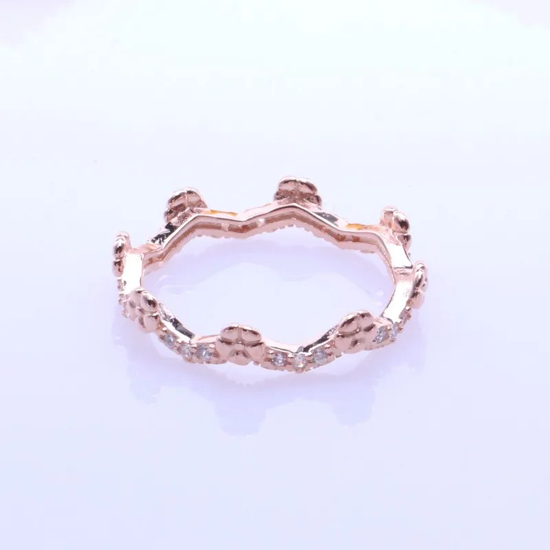 

Original 925 Sterling Silver Pan Ring Rose Gold Sparkle Floret Crown Pan Ring For Women Wedding Party Gift Fashion Jewelry